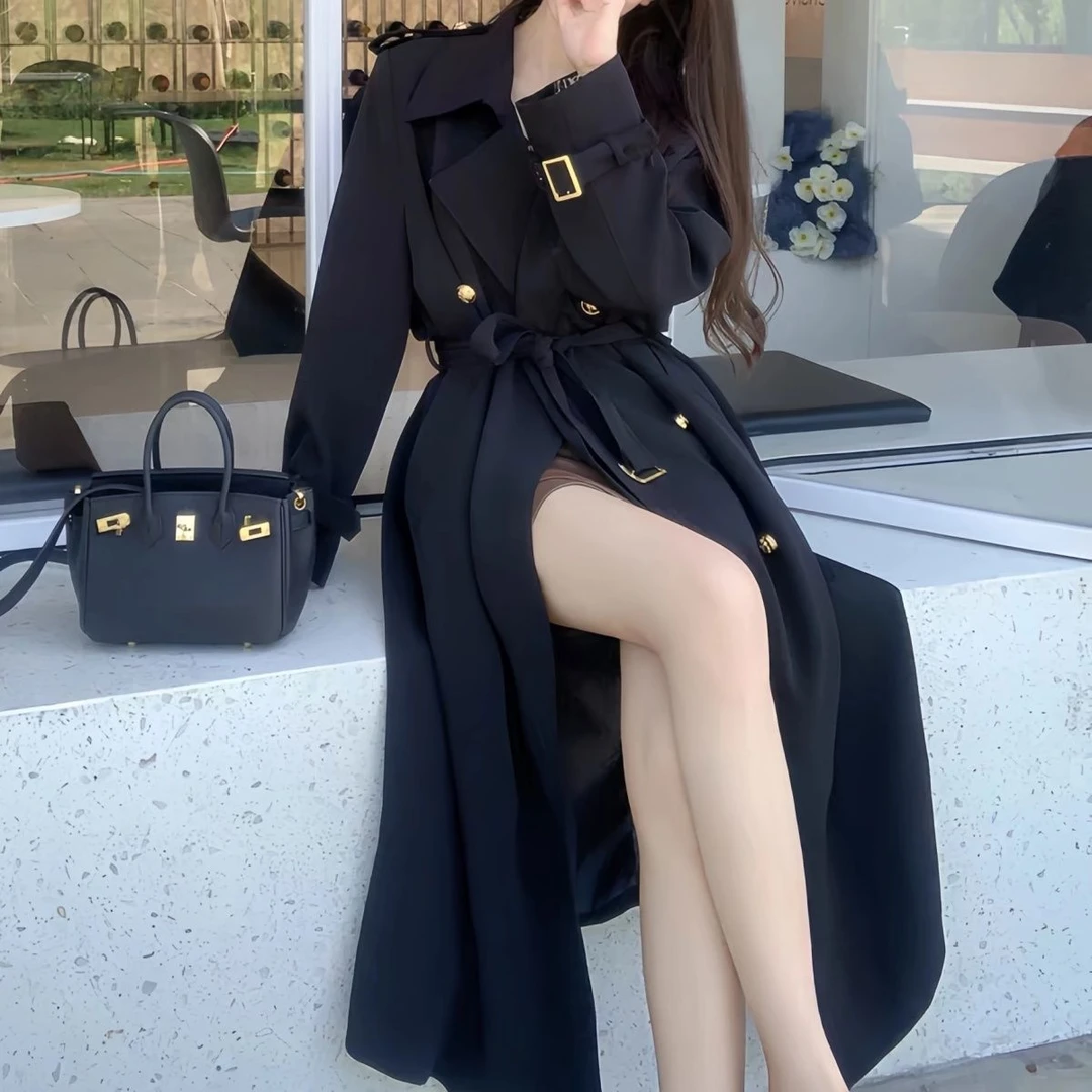 新款2025黑色风衣女气质时尚显瘦英伦长款潮流百搭外