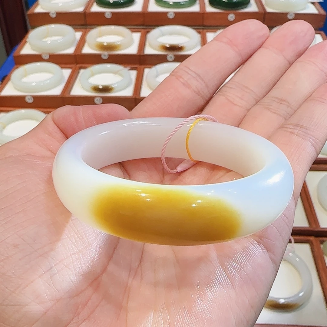和田玉未镶嵌手镯藕粉一口糖53 54