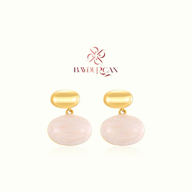 铜合金亚克力耳饰 【序章】大蛋面滴溜金属耳坠-白色棕色 23167