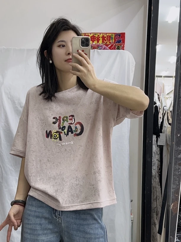 （角度）专柜正品夏季新款休闲宽松舒适显瘦女雪花亚麻棉T恤上衣