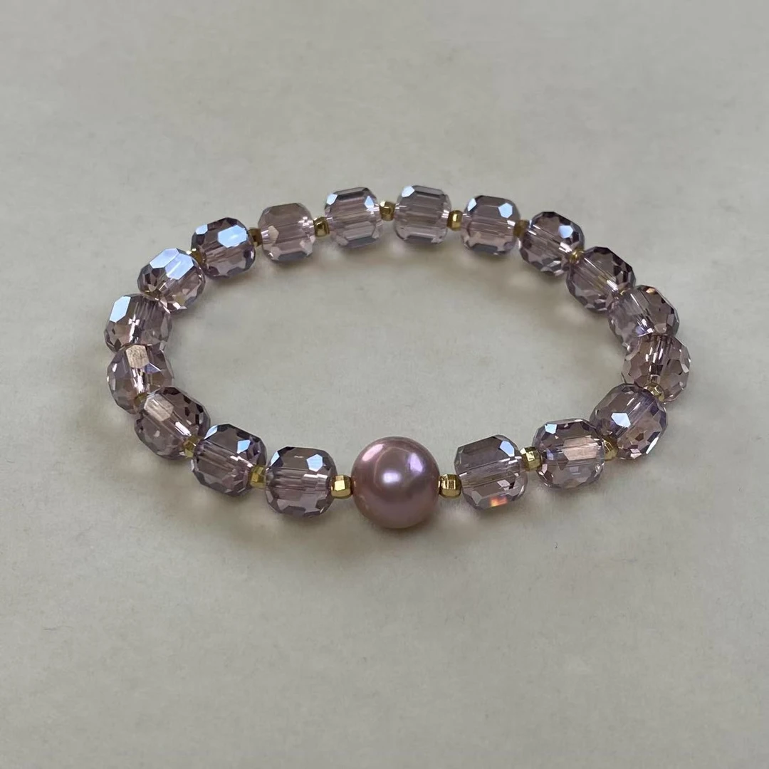 【宝莉专属】九紫离火紫珠淡水珍珠手链9-10mm+胸针