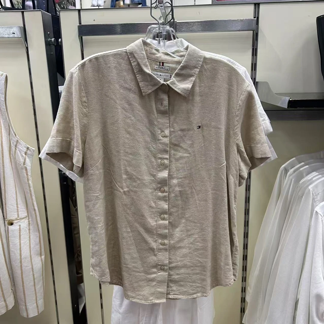 tommy Hilfiger女士纯色亚麻衬衫（短 xiu）