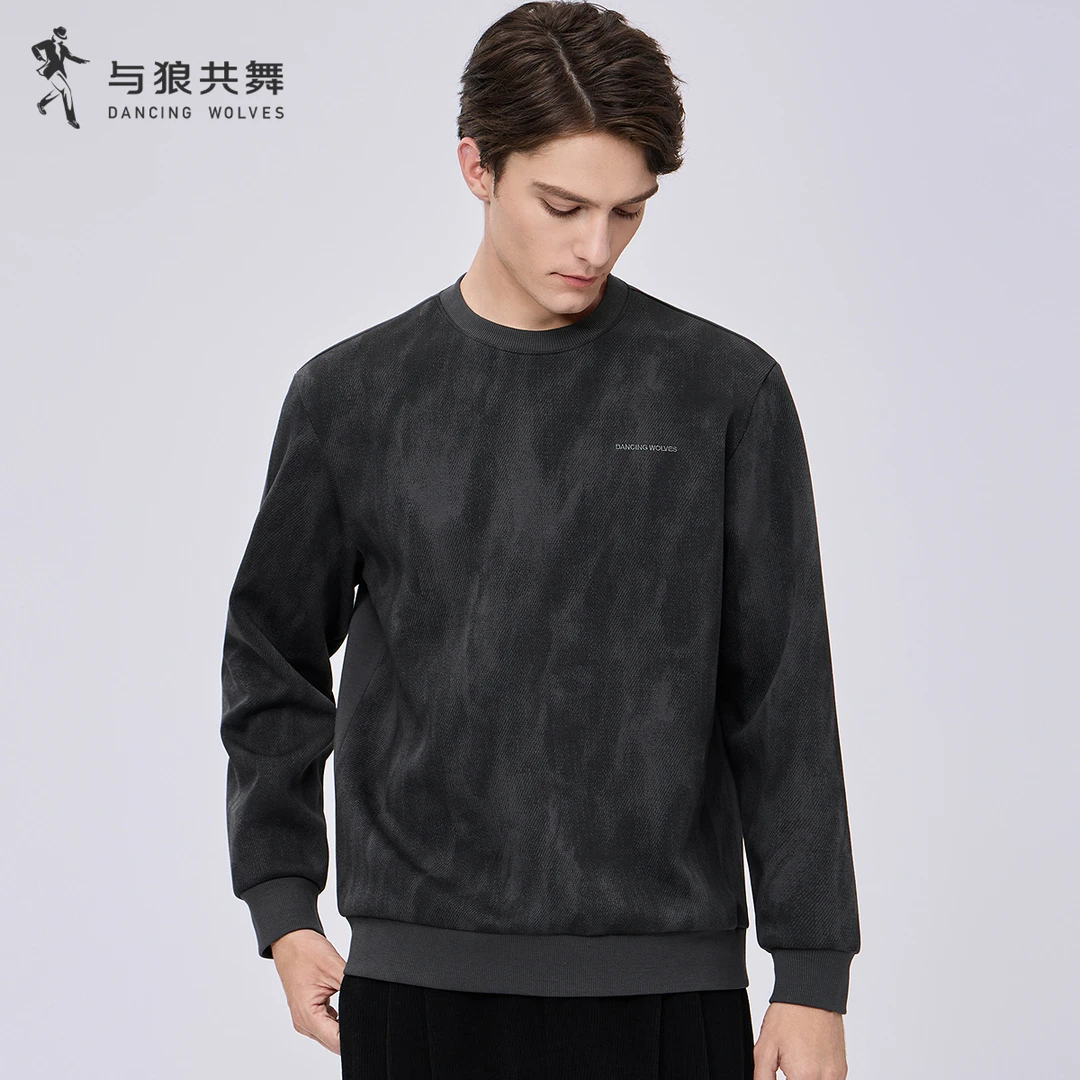【仿牛仔印花】与狼共舞25秋冬时尚圆领上衣男士宽松休闲保暖卫衣