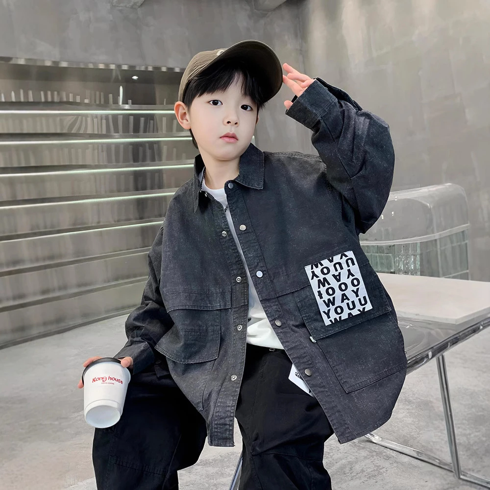 男童秋装衬衫外套春秋款2025新款中大儿童男孩秋季上衣帅气时髦潮