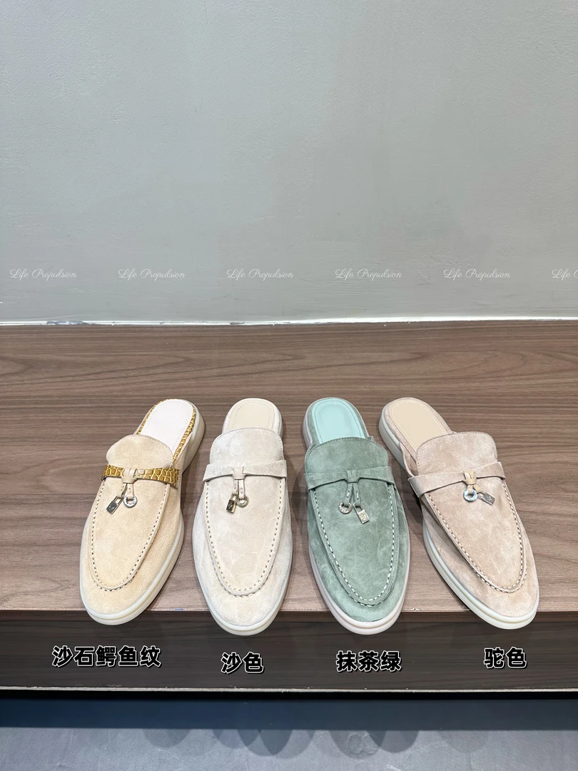 LP老钱风夏季复古穆勒拖鞋时尚厚底懒人鞋真皮百搭沙色包头女鞋YY