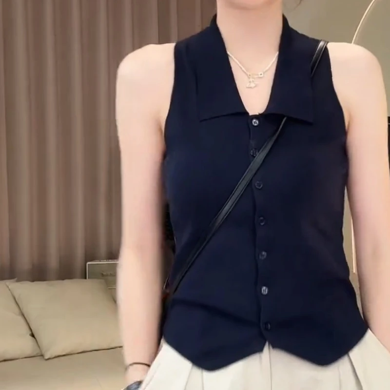 【蔚蓝】夏季新款韩系休闲时尚百搭无袖POLO短上衣LK2504611