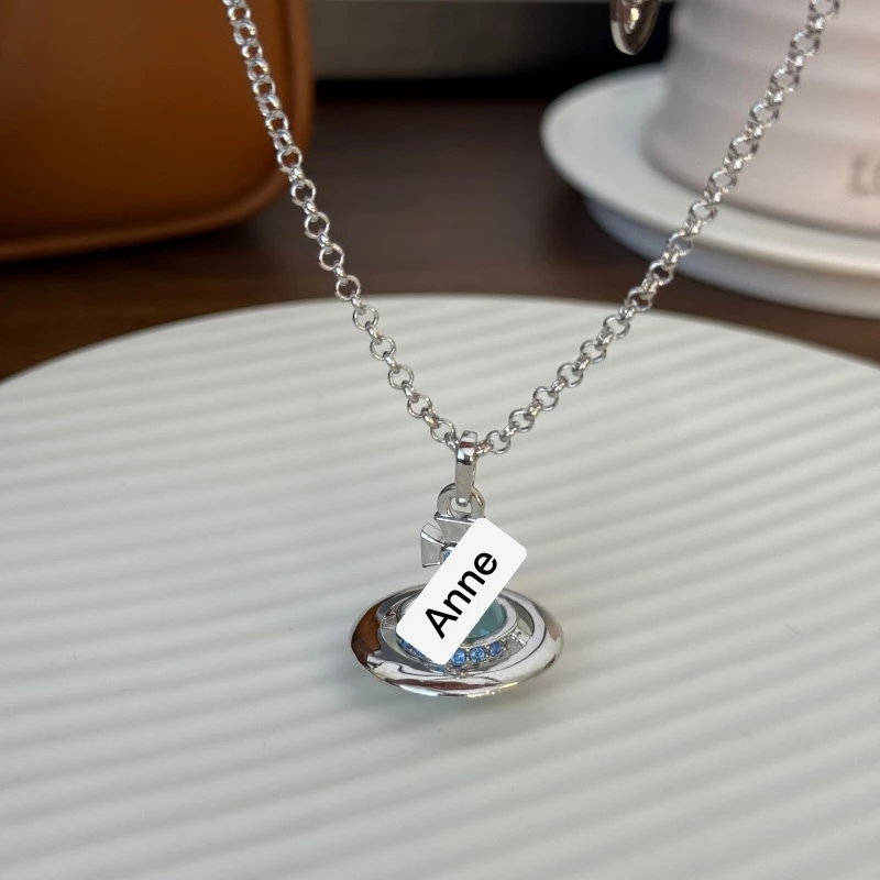 铜合金项链 小号蓝色星球镶锆甜酷项链【X752】