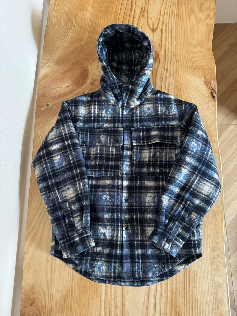 C32360-Hooded Flannel 法兰绒格纹连帽夹棉开衫外套