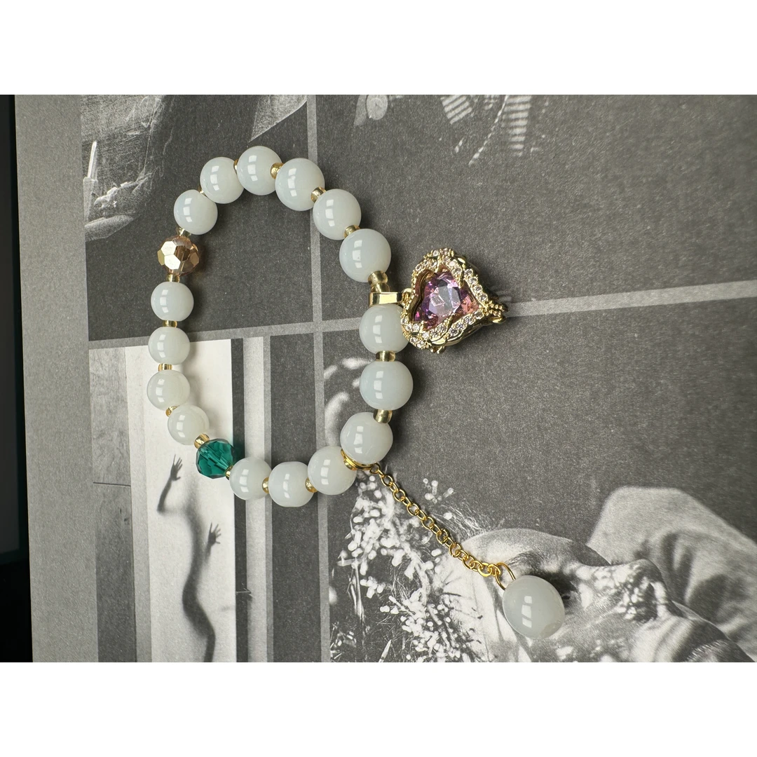 铜合金树脂手链 手工白色时尚百搭铜合金高级轻奢小众手链3541