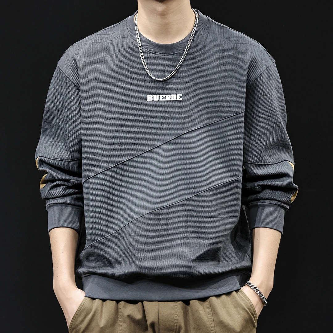 LEIGHZ/雷茨2025新款提花撞色拼接卫衣男士秋季休闲秋冬加绒衣服