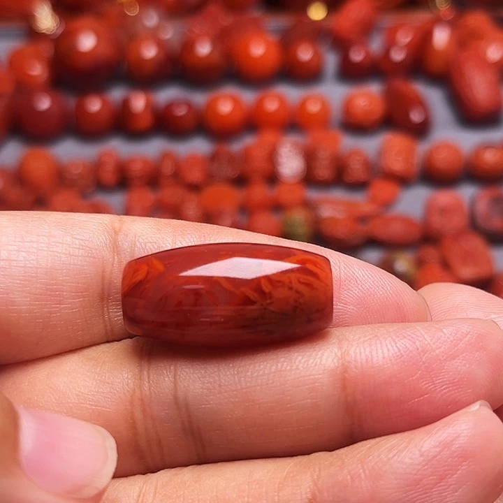 南红玛瑙未镶嵌配饰火焰纹桶珠13.3mm