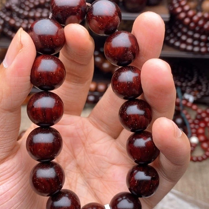 檀香紫檀（小叶紫檀）手串/手链1.5泥料多金星水波酒红底