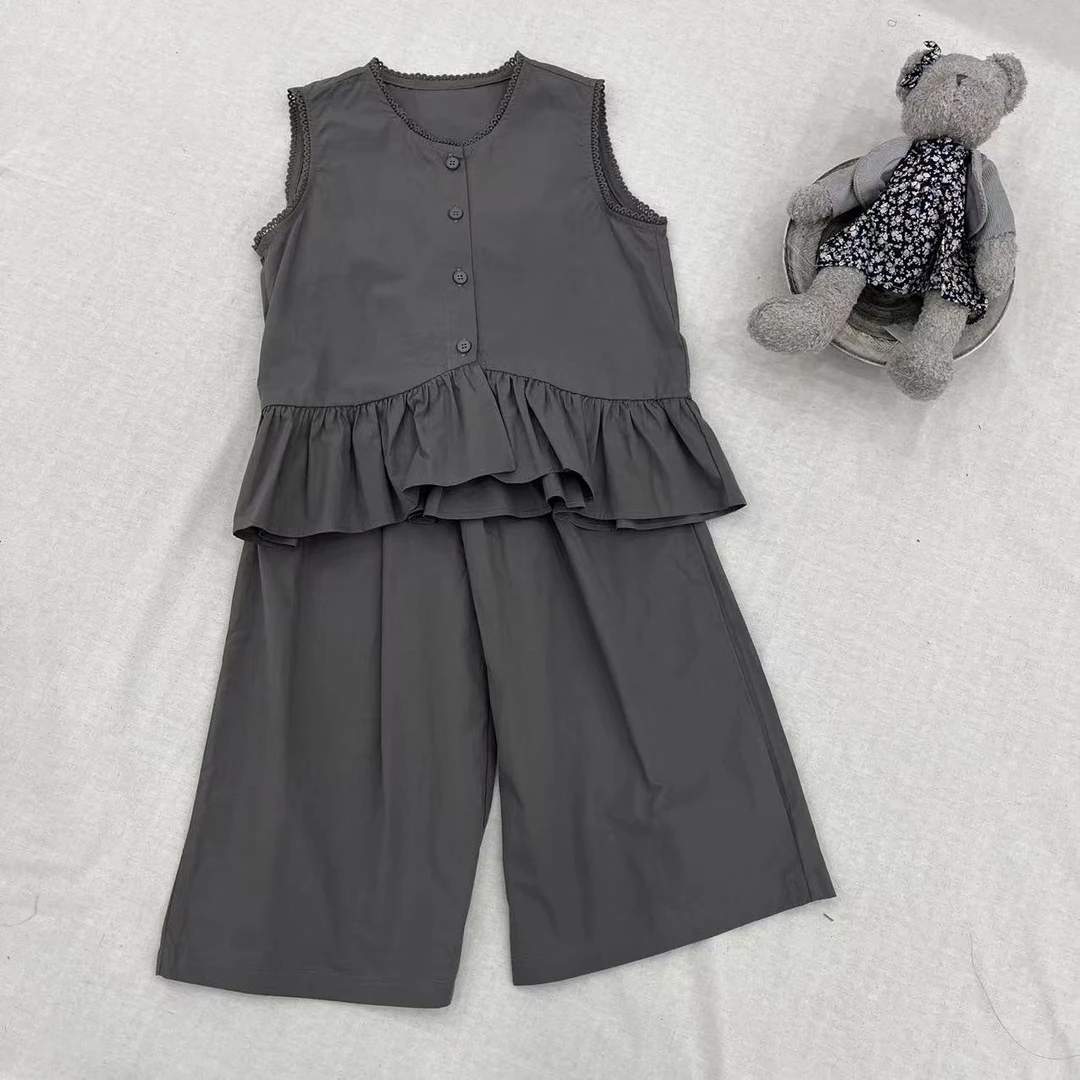 〖姐姐家〗2025夏装萌娃穿搭素面背心+净面直筒休闲裤套装 yx50023