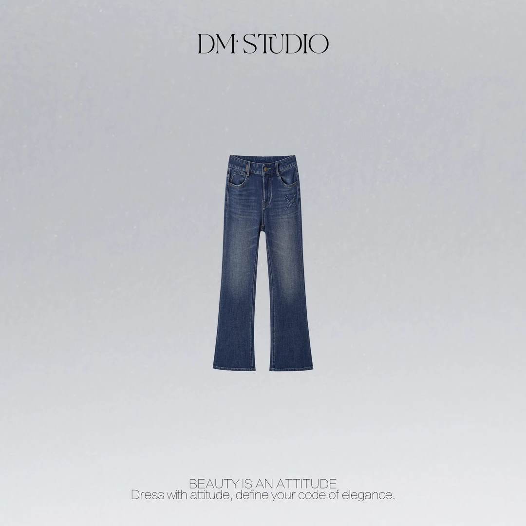 DEDM•STUDIO气质复古小众潮流蝴蝶刺绣微喇牛仔裤2507KZ/98158-1