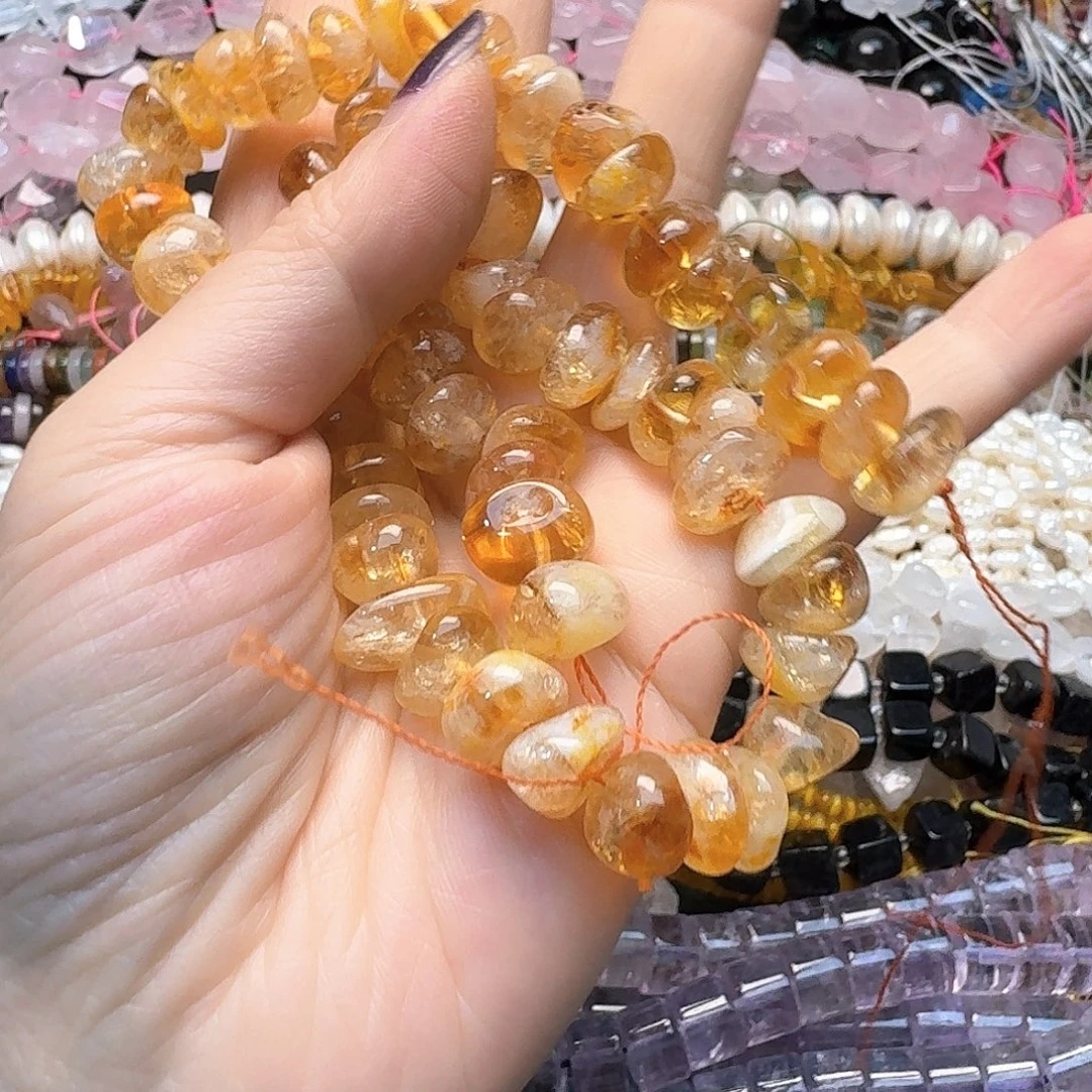 玛瑙/玉髓未镶嵌珠宝半成品一条12m黄塔晶糖豆