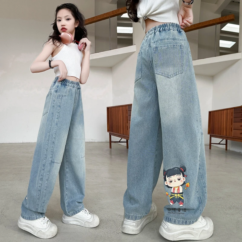 女童裤子薄夏装新款2025女孩休闲裤中大童学生儿童弹力牛仔防蚊裤