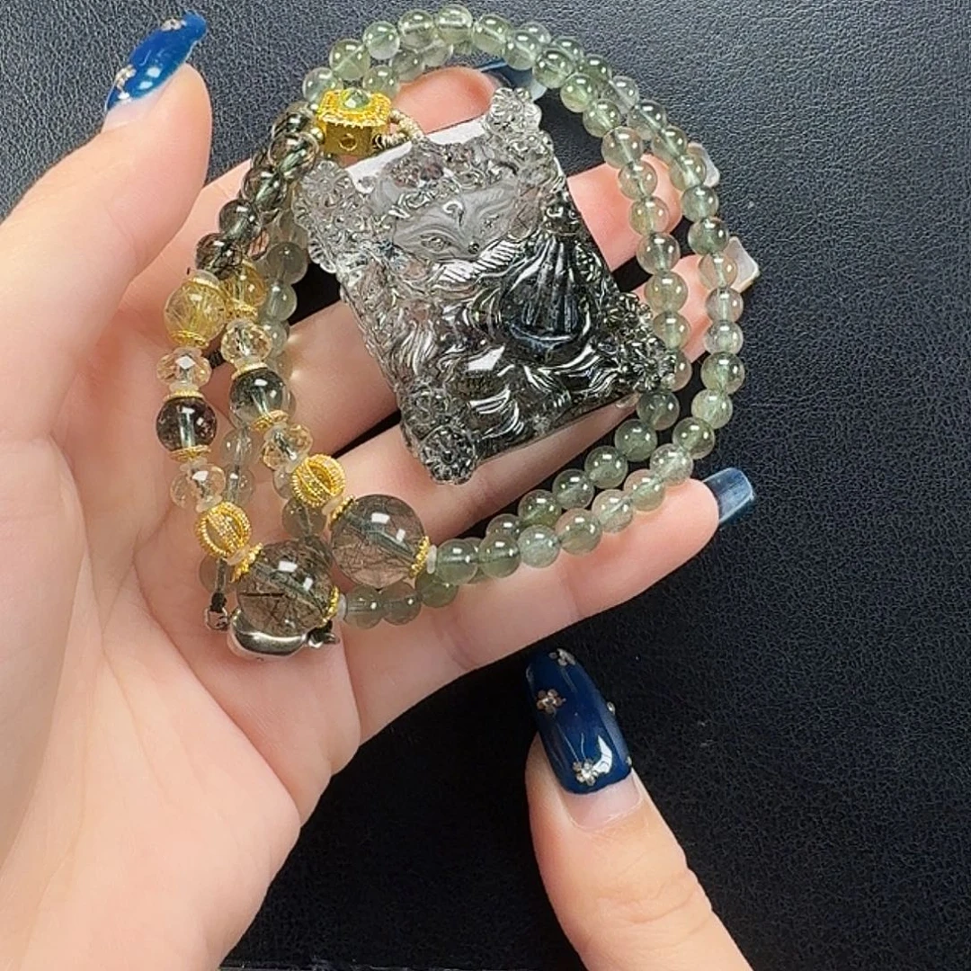 水晶项链未镶嵌绿发晶琵琶娘娘狐