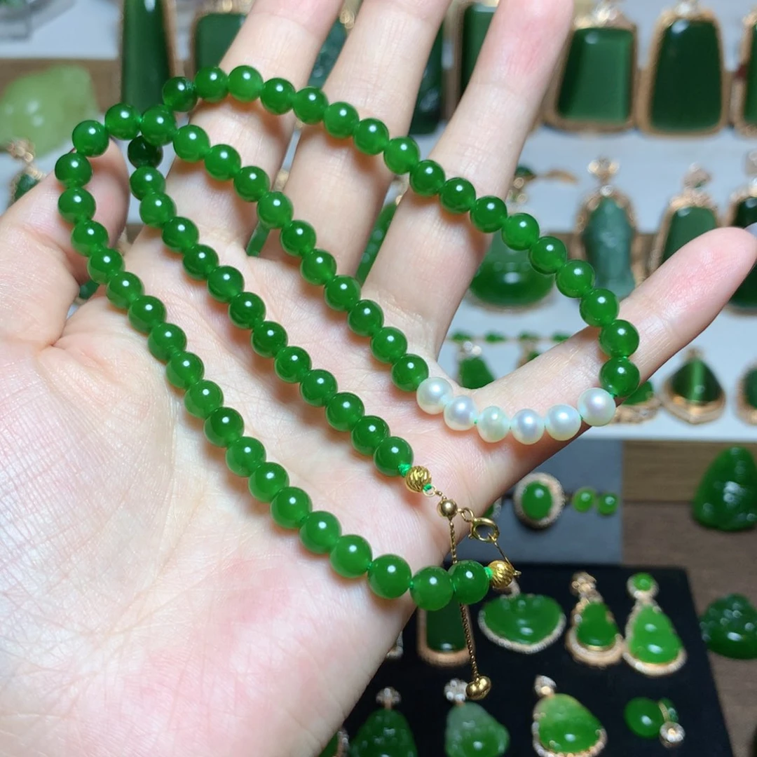 和田玉（碧玉）项链18K金镶嵌