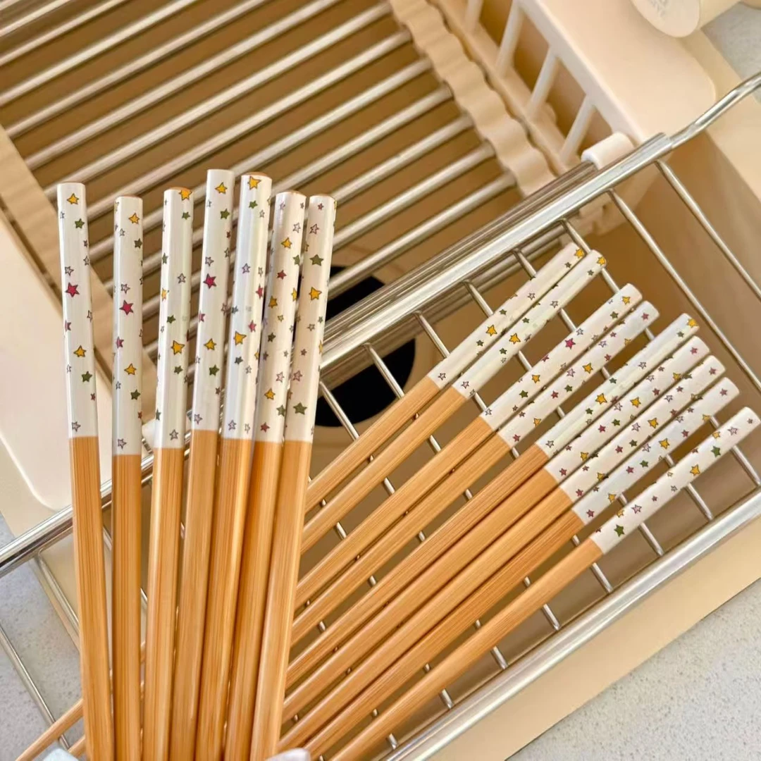 新款星星筷网红家用简约高山楠木竹木筷子花膜筷ins高颜值