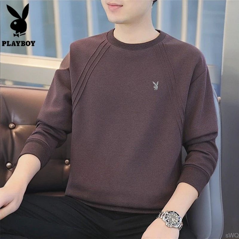 花花公子长袖卫衣男士2025秋季纯色圆领上衣新款休闲时尚打底衫男