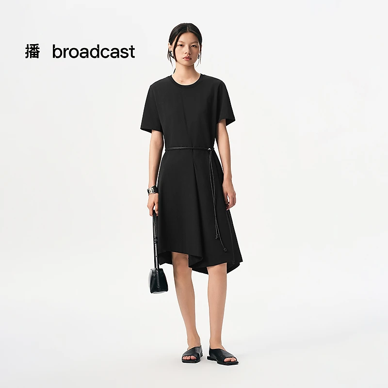 【直播专属】播夏季T恤裙不规则开叉显瘦法式连衣裙BDR1LD0143