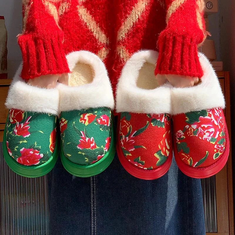东北大花棉拖鞋男款秋冬季2025新款居家室内厚底踩屎感棉拖鞋女款