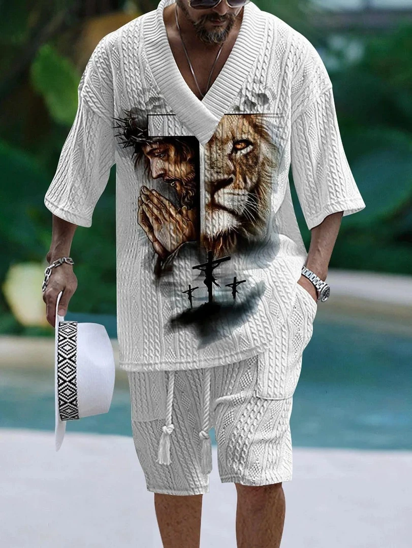 2025男士轻奢痞帅套装宽松休闲大码时尚网红爆款美式套装夏季新款