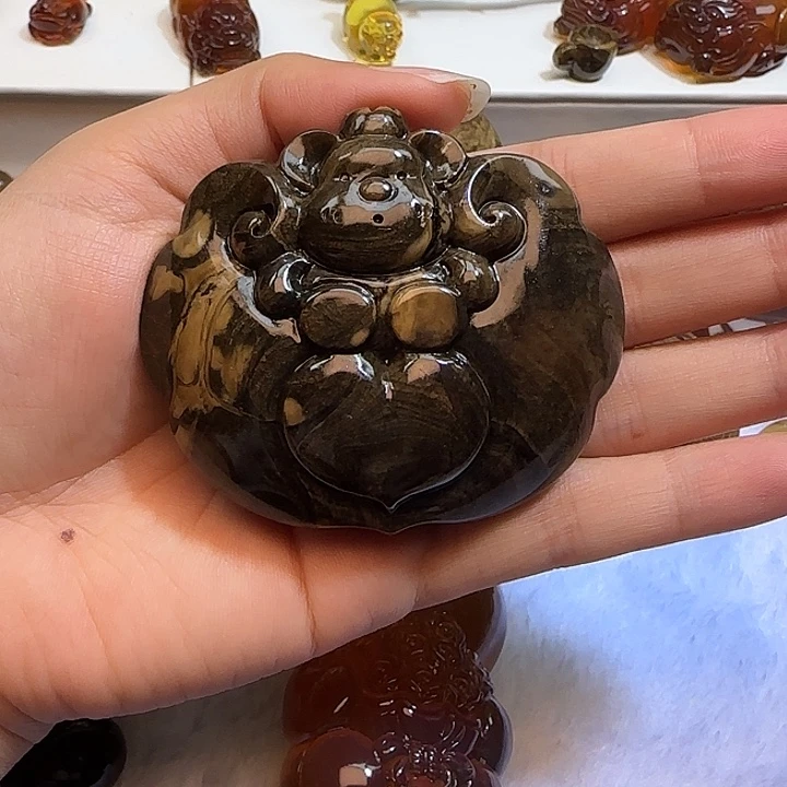琥珀未镶嵌裸石如意熊锁