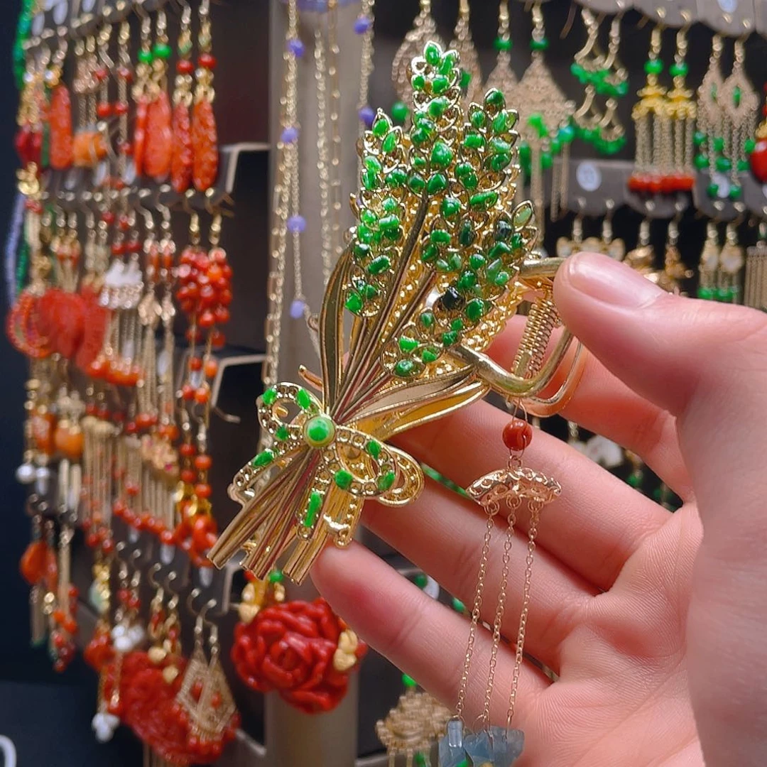 翡翠耳饰合金翡翠