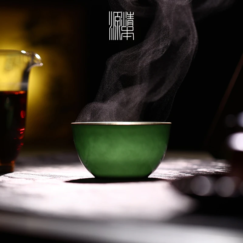 清本源茶具内模印月华纹瓜皮绿釉缸杯主个人客饮杯品茗杯功夫茶道