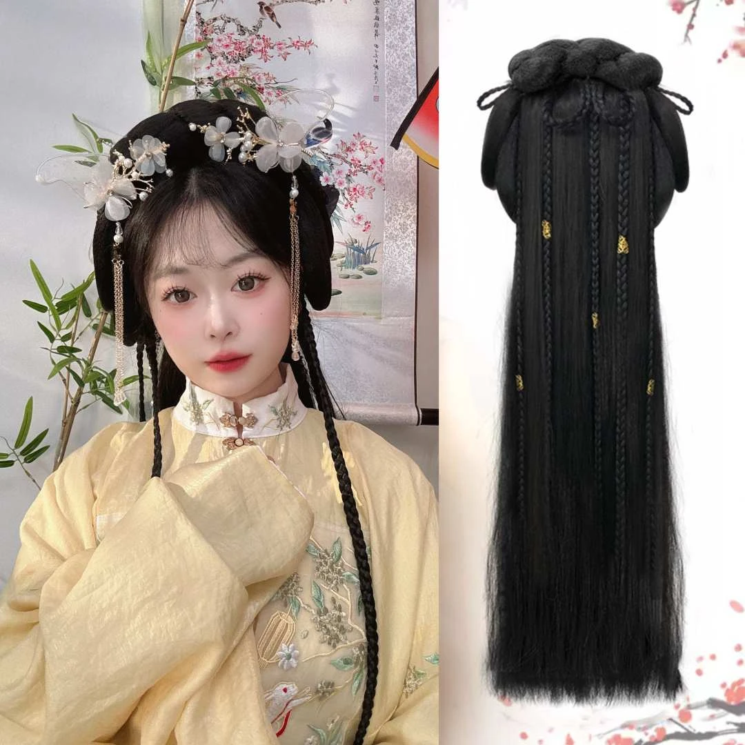 汉服头饰假发一体式懒人发夹全套发饰古风盘发发髻造型古装垫发包