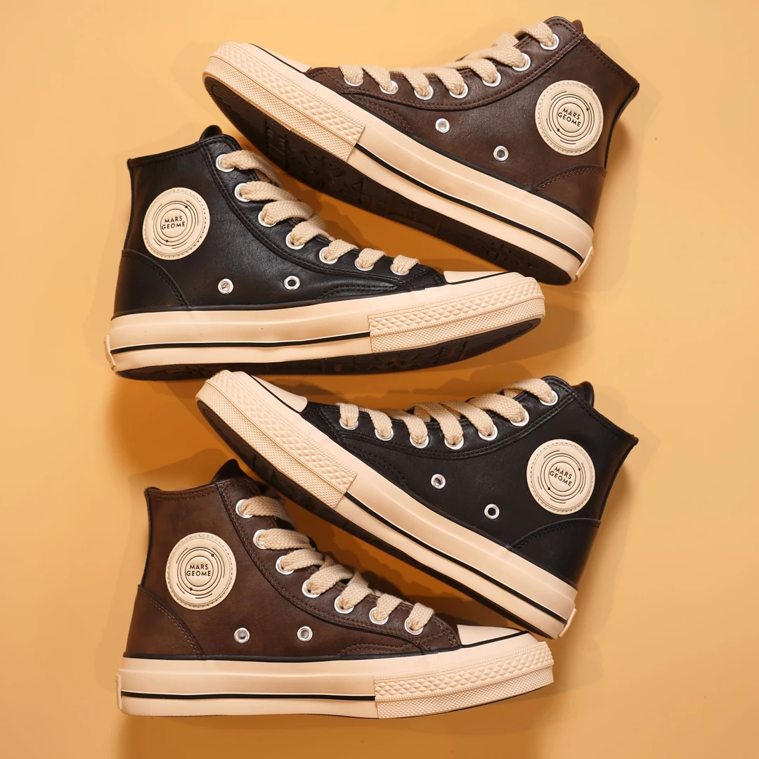 MARS*GEOME/火星几何2025年男女同款皮面帆布鞋高帮时尚复古休闲