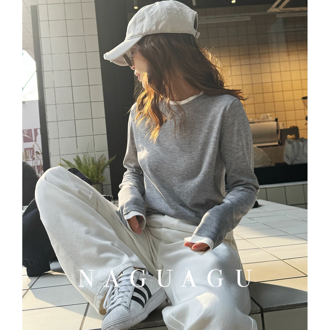 【至简撞色针织】高支羊毛莱赛尔 圆领撞色针织衫时髦宽松上衣女