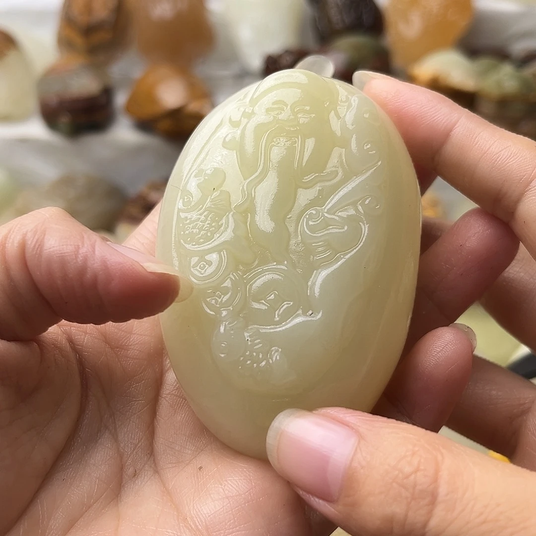 石材方解石手把摆件不退换财神