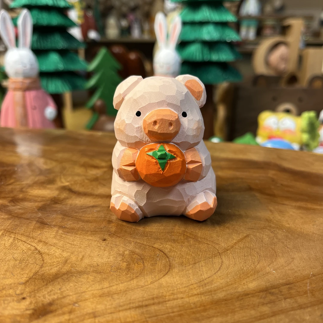 “岁岁常欢愉 事事皆胜意”猪柿顺利可爱工位摆件节日礼物女