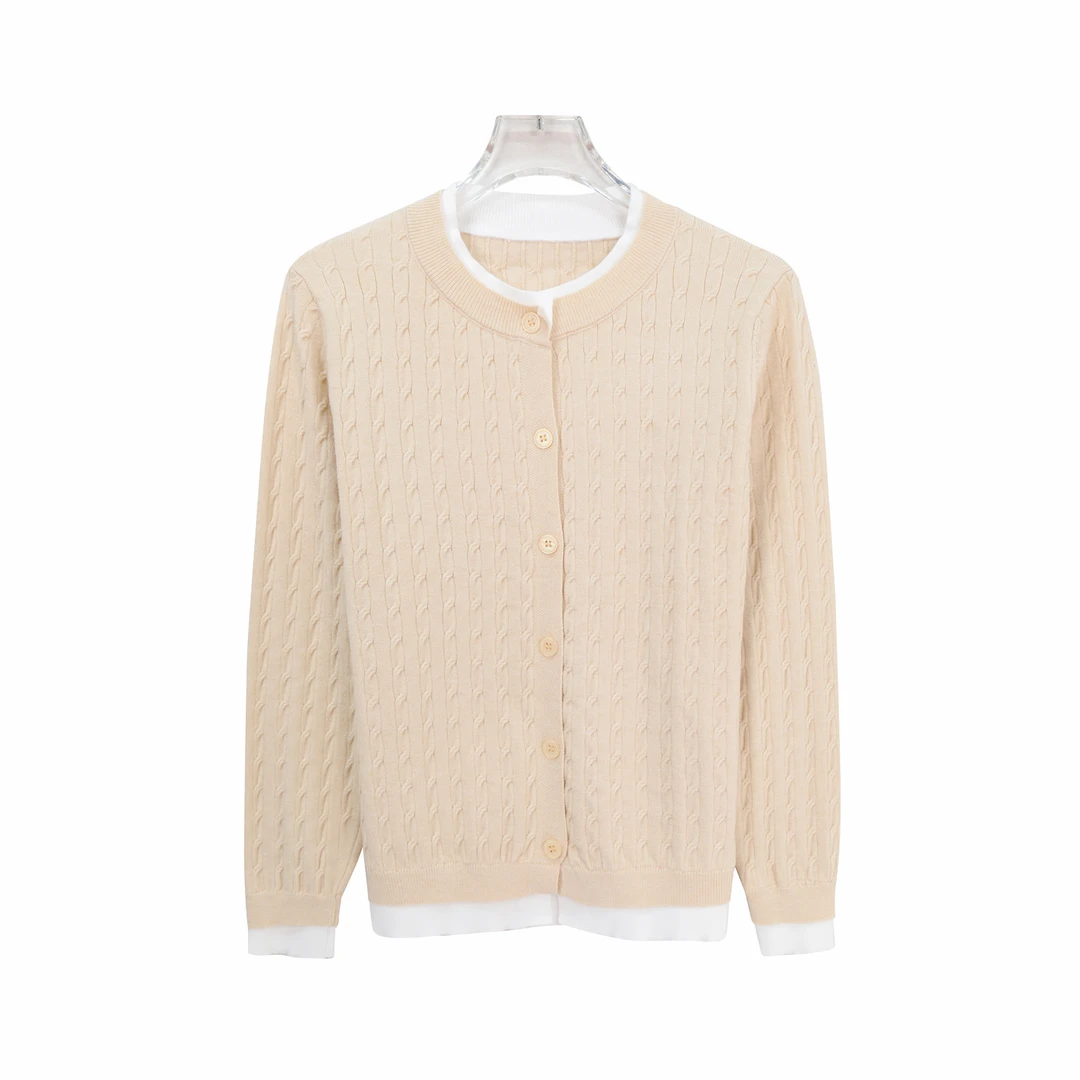 新款复古麻花撞色假两件法式针织上衣X27903