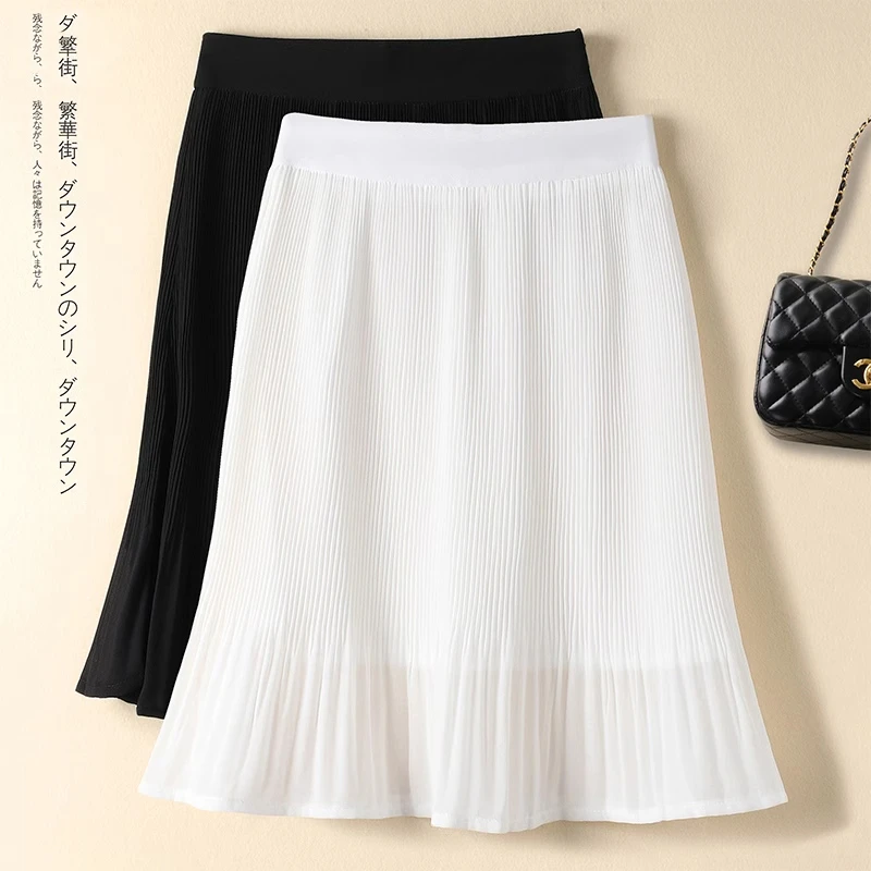 拉夏贝尔雪纺半身裙女2025年夏季新款高腰显瘦垂感a字包臀短裙子