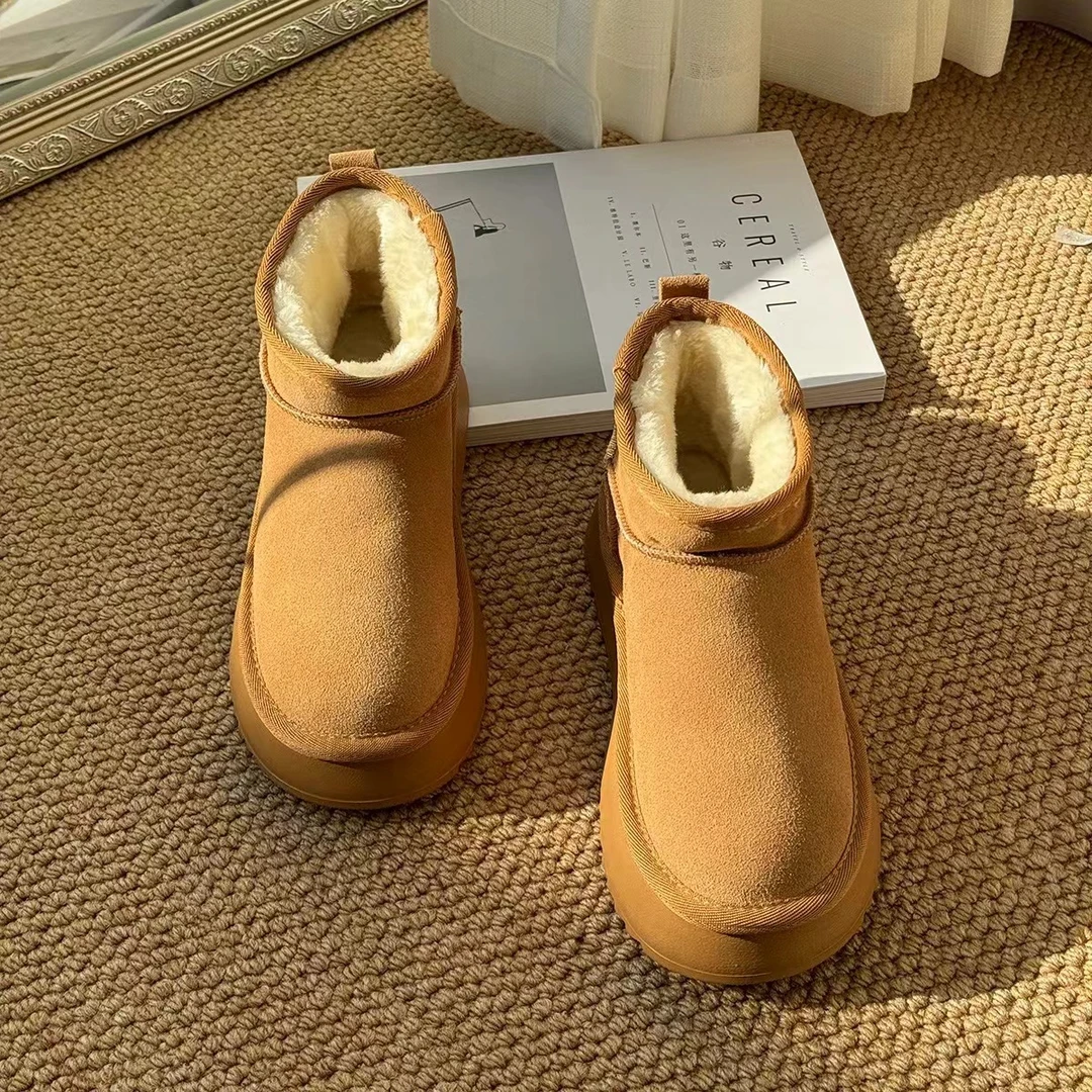 2073 防水雪地靴女冬24新款内增高加绒加厚短筒雪地棉鞋