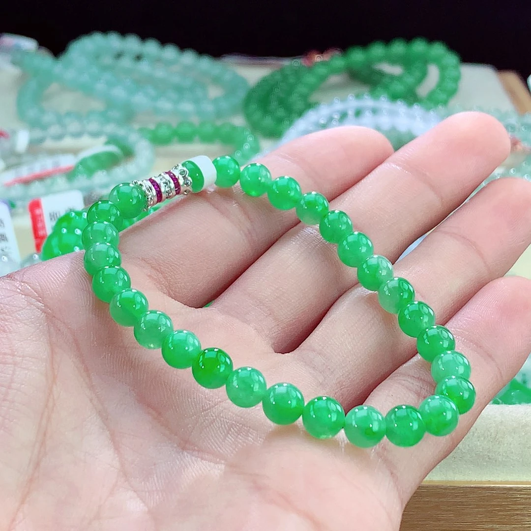 翡翠未镶嵌手链冰阳绿色手链