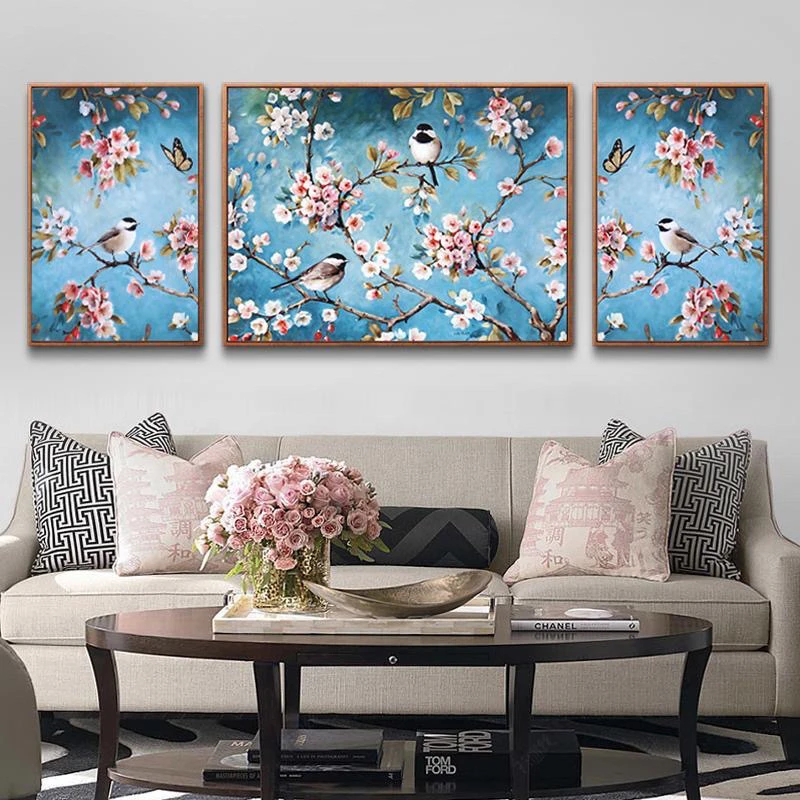 鸟语花香钻石画满钻三联画喜上眉梢客厅卧室装饰画手工diy点钻绣