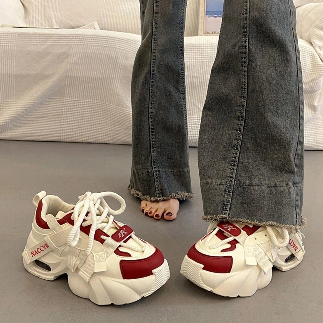 厚底老爹鞋女2025春季国潮品质显脚小炸街增高新款韩系休闲运动