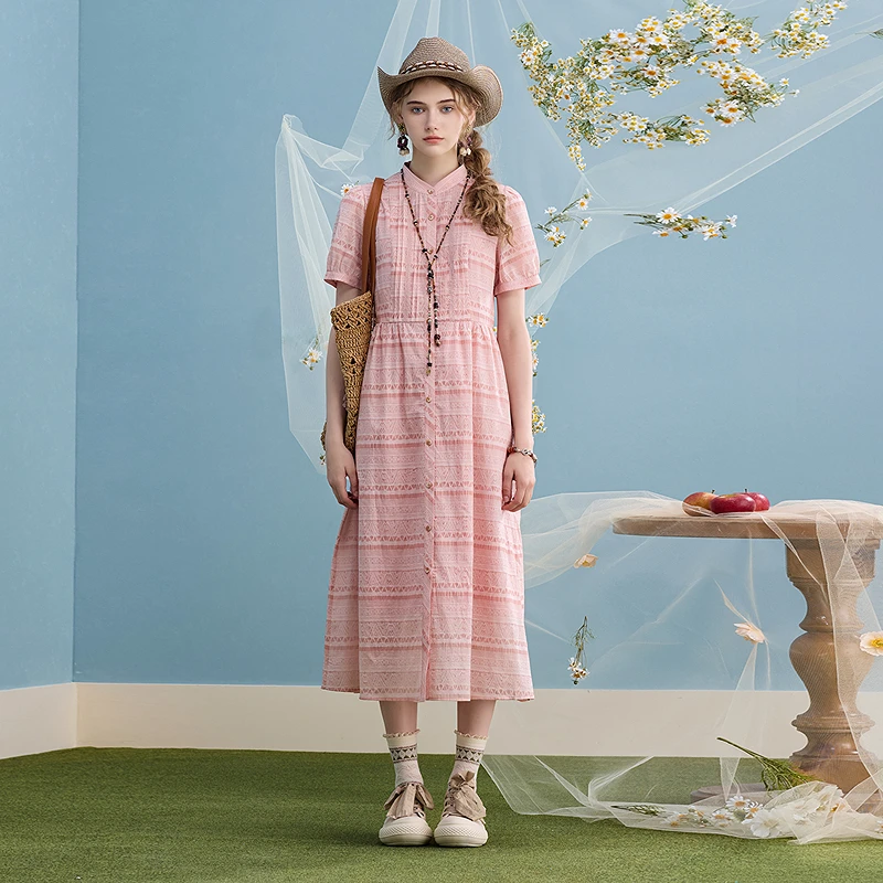 【商场同款】菀壹2025夏新款纯色泡泡袖肌理感连衣裙Q32700521