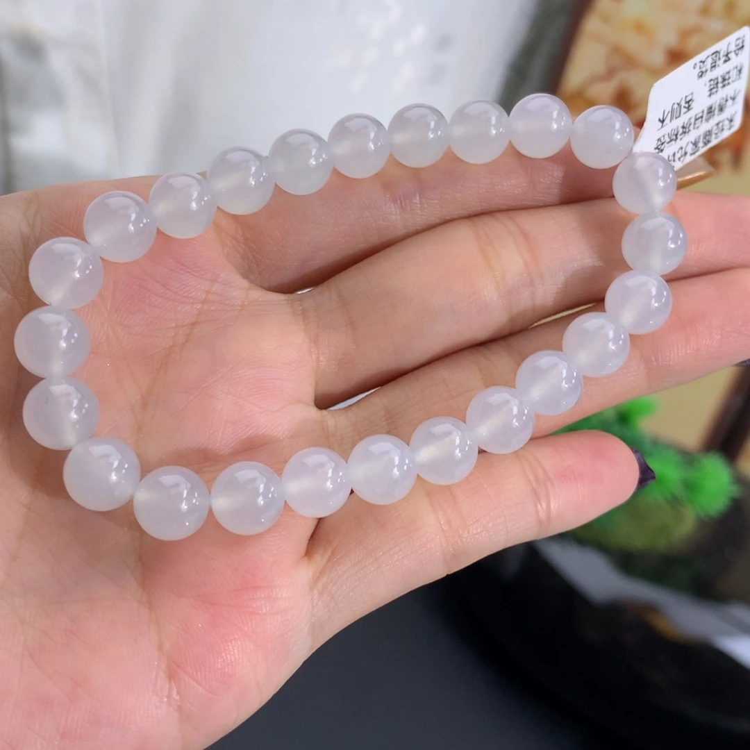 翡翠未镶嵌手串卡7.8冰胶白月光手串