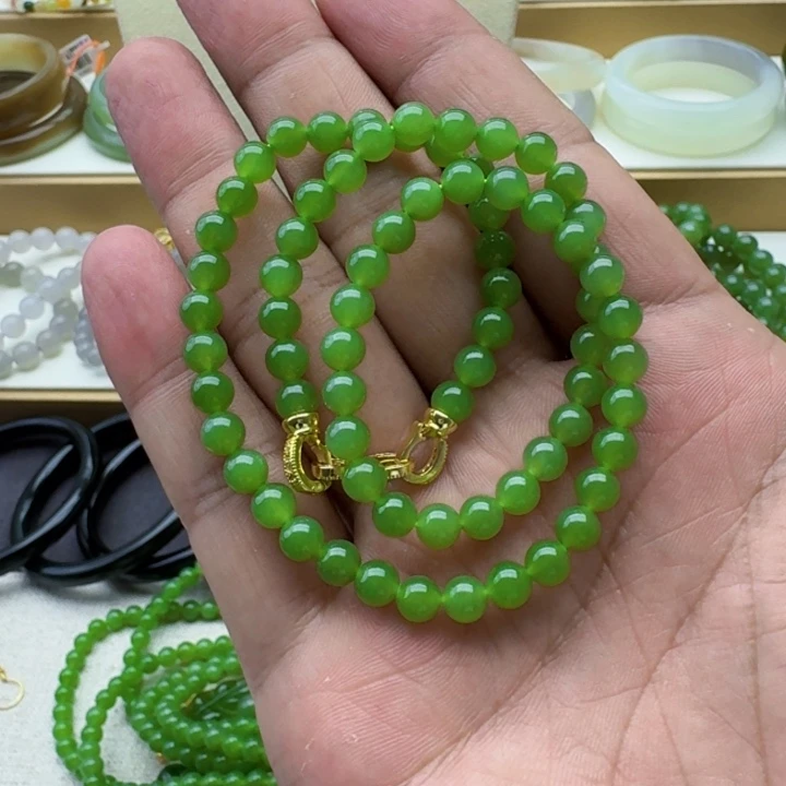手串未镶嵌和田玉美**景碧玉果绿卡6