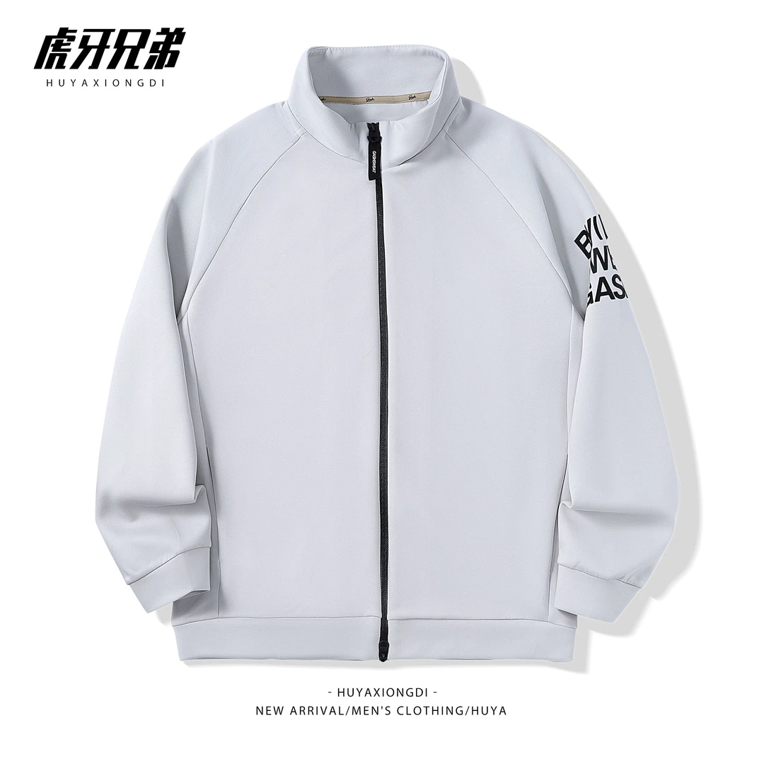 虎牙兄弟百搭时尚休闲立领字母情侣2025年男士长袖新外套86751