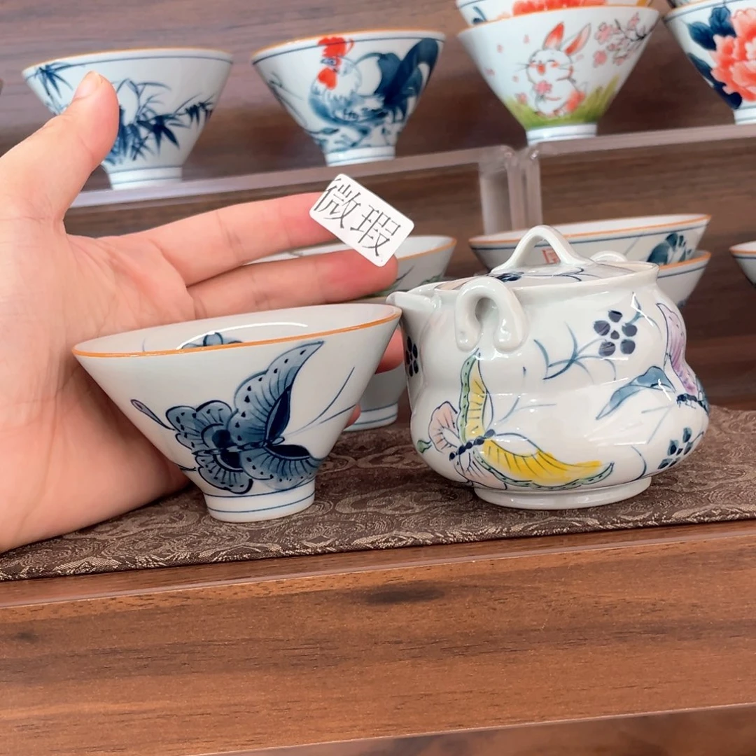 釉下手绘茶具微瑕