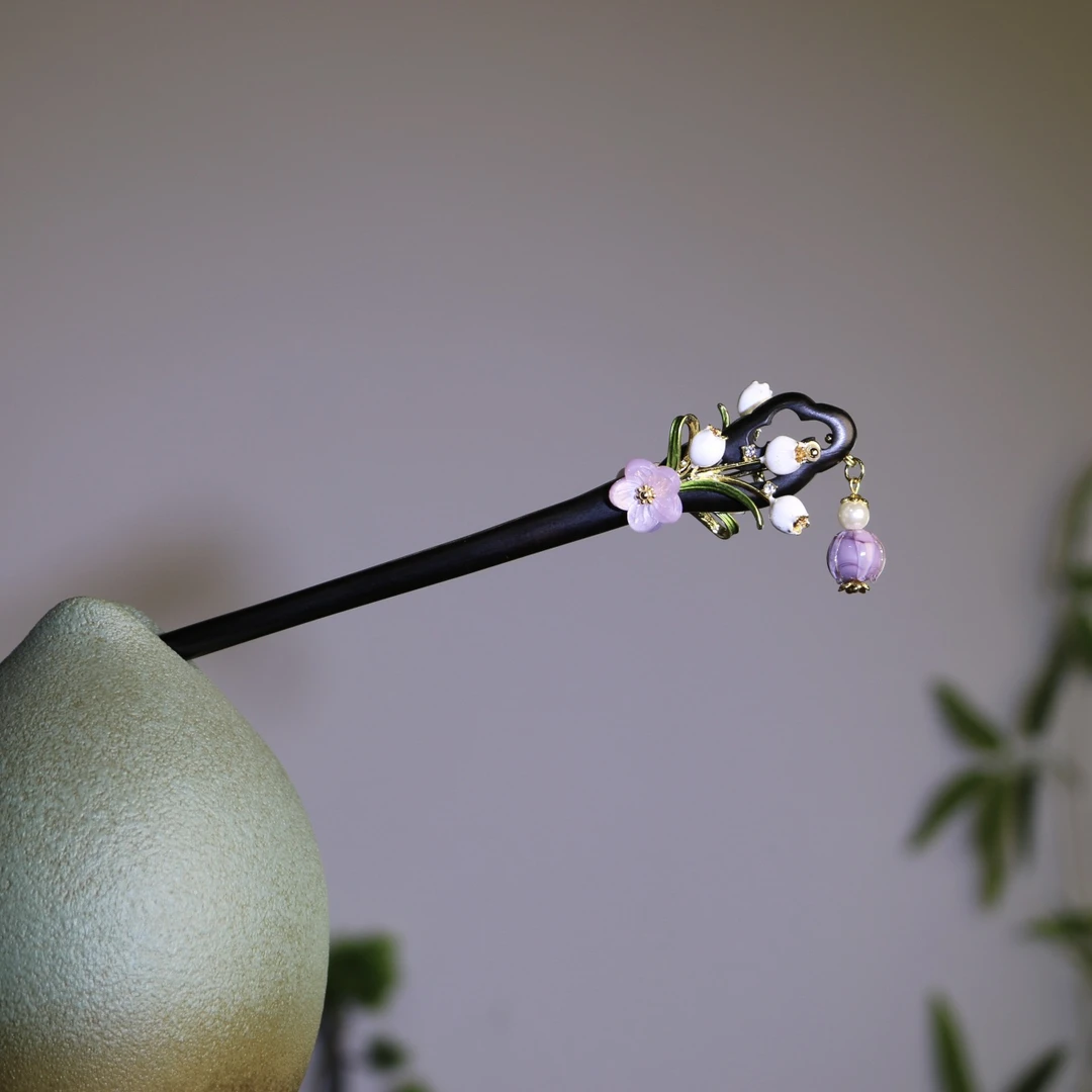 双面天然黑檀发簪18cm【幽若】郁金香简约日常百搭木发簪