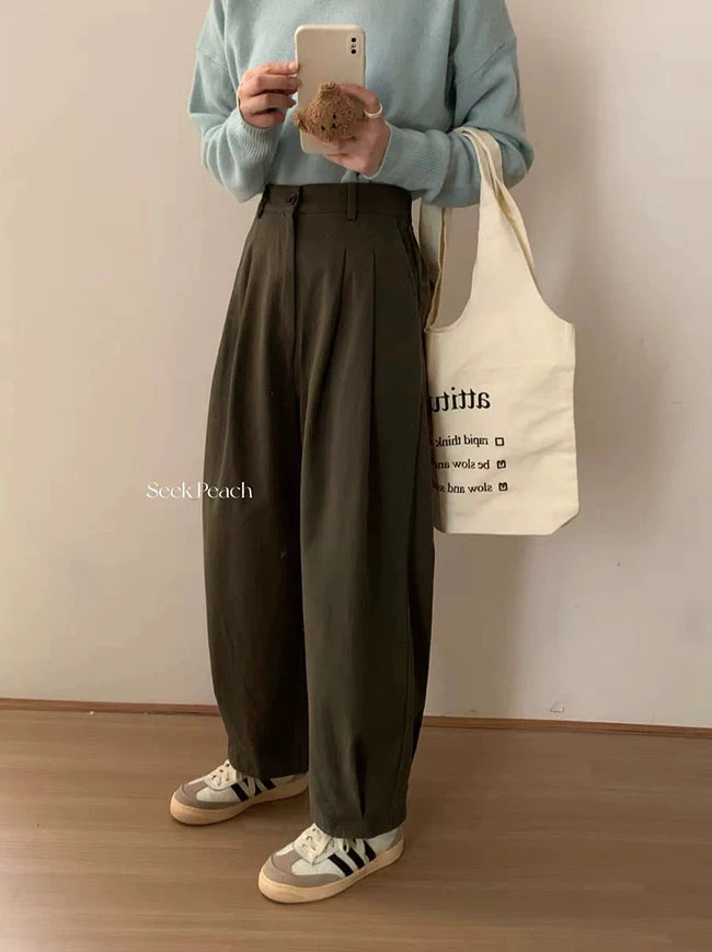 日系休闲裤女秋冬新款全棉阔腿百搭宽松九分哈伦裤萝卜奶奶裤5656