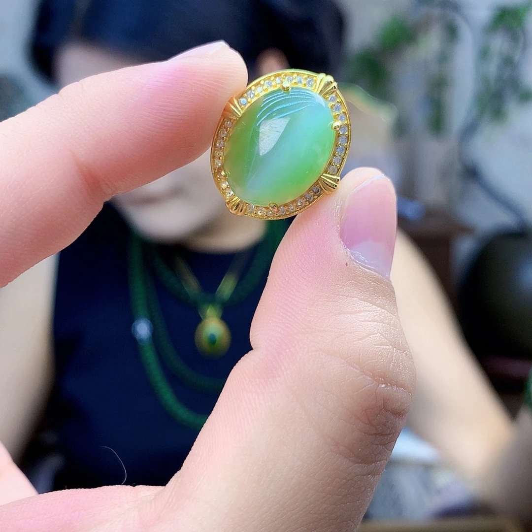 和田玉（碧玉）银S925镶嵌吊坠(不含链)戒指