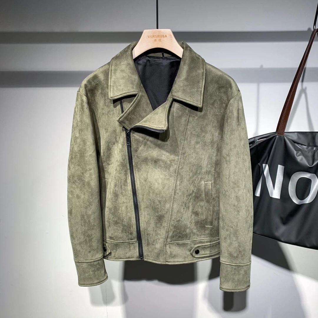 秋冬季韩版帅气斜拉炼设计哑光品质绒夹克男韩系机车服短款外套潮